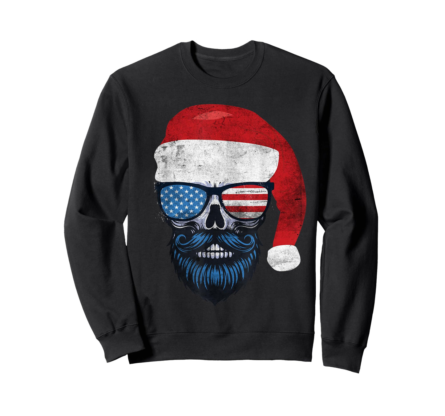 Hipster Santa US Flag Bearded Skull Sunglasses Patriotic T-Shirt