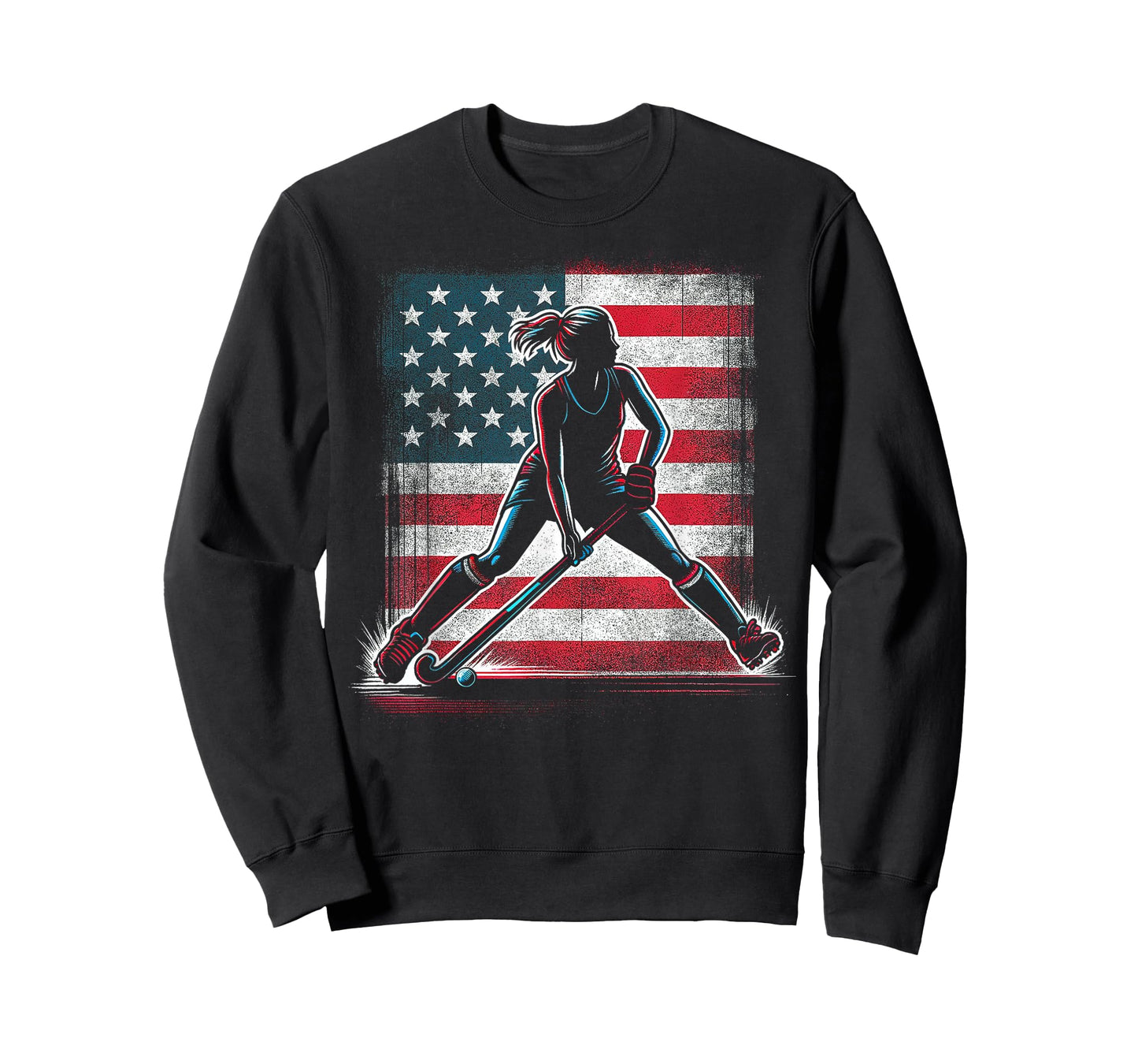 Field Hockey Girl USA United States Of America Flag T-Shirt
