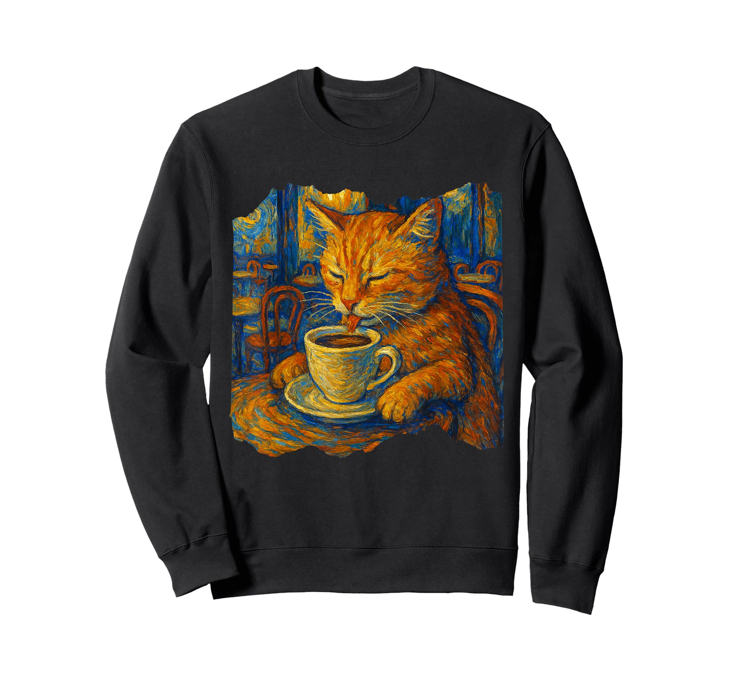 Van Gogh Cat Painting Funny Artistic Cat Coffee Lover T-Shirt