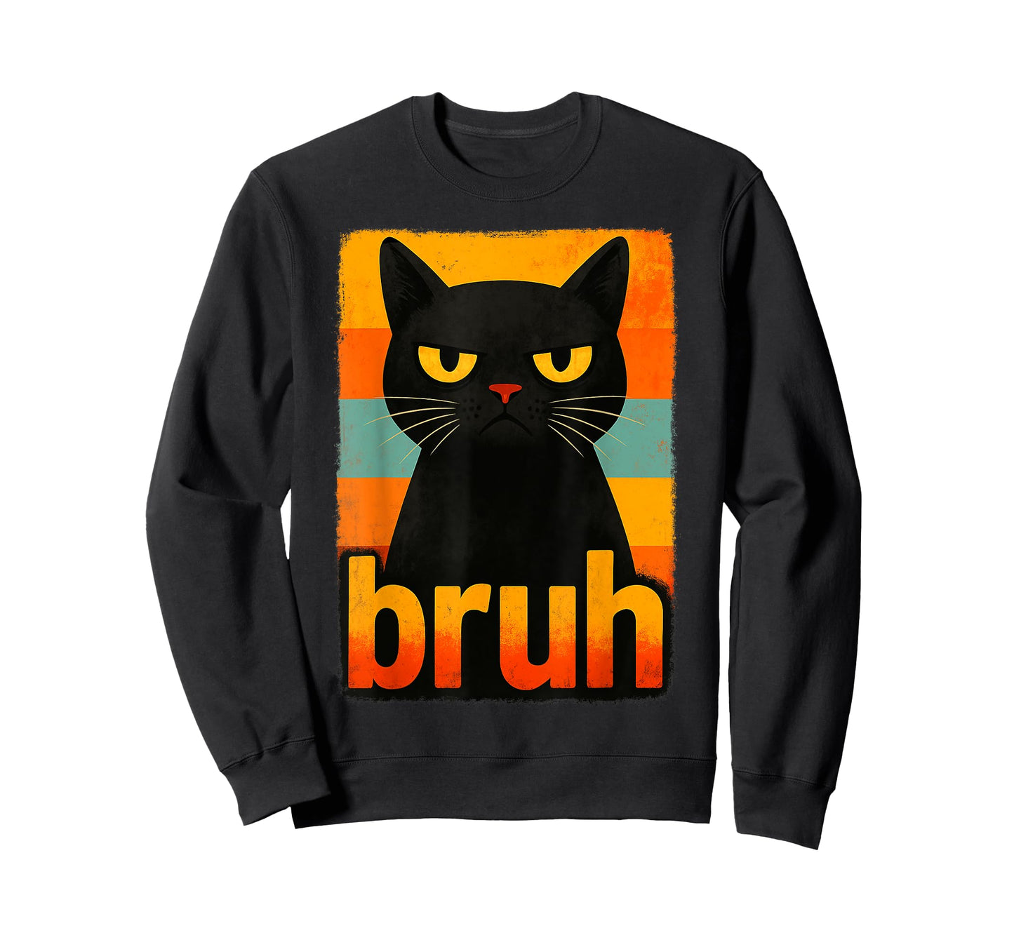 Funny Retro Bruh Black Cat Meme Graphic for Boys Girls T-Shirt