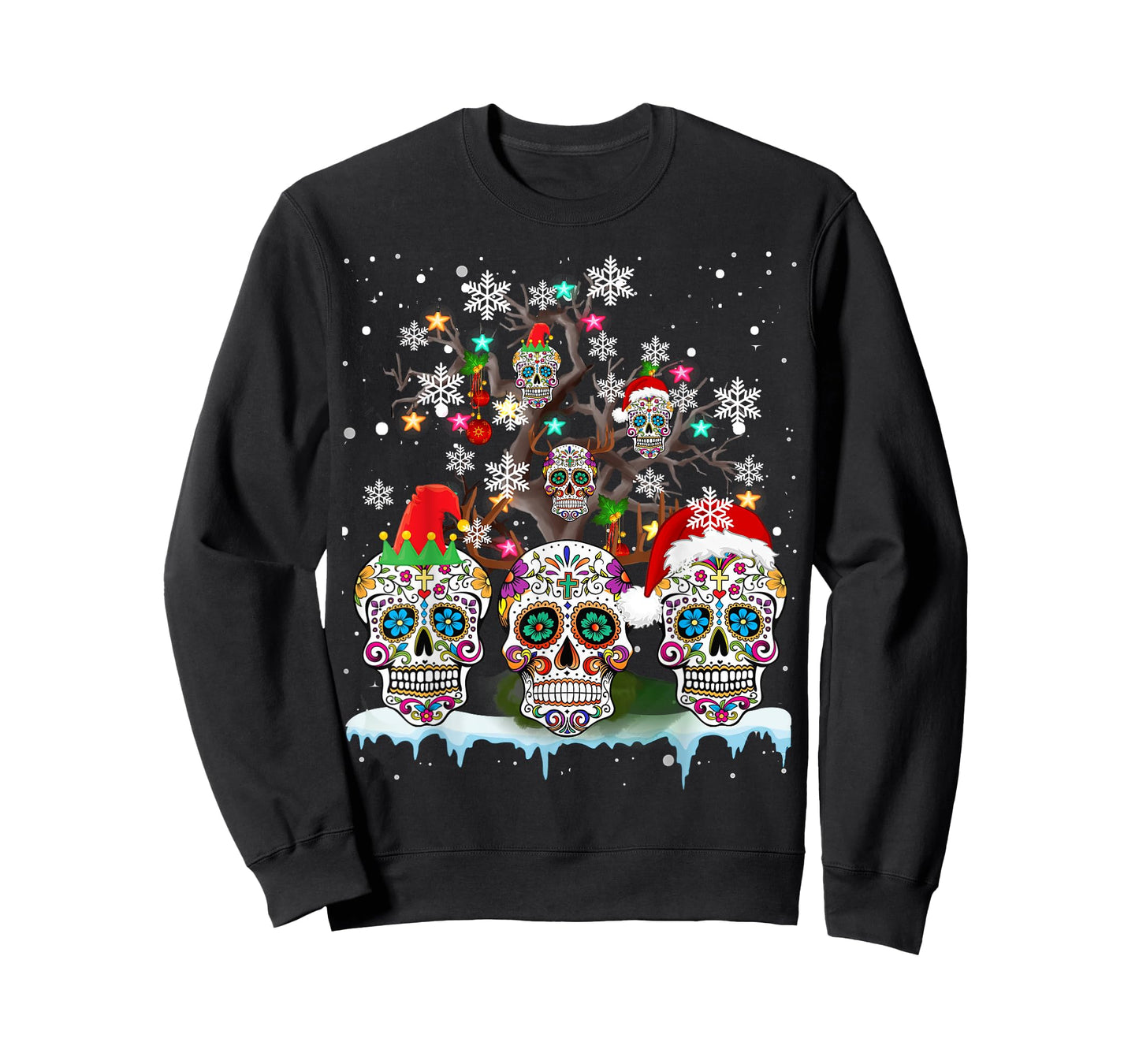 Christmas Sugar Skull On Tree Funny Santa Sugar Skull Gifts T-Shirt