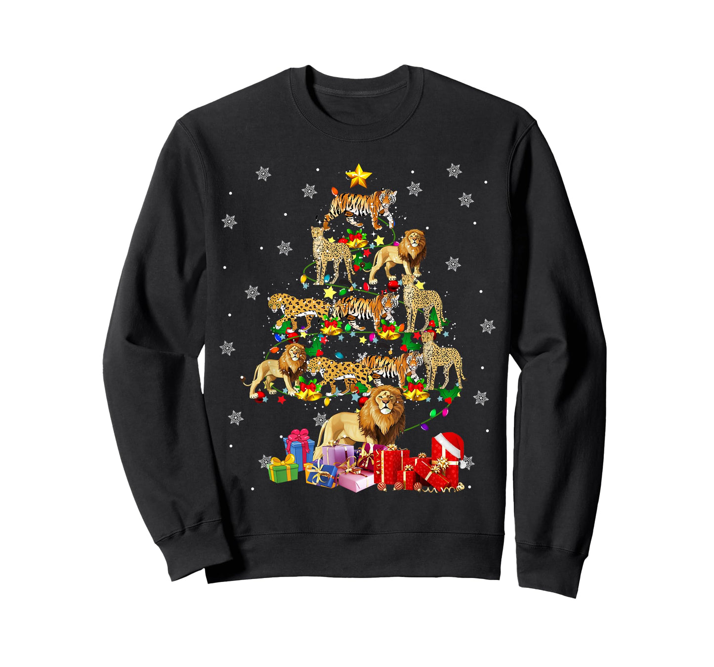 Wild Animal Christmas Tree Xmas Lion Tiger Cheetah Leopard T-Shirt