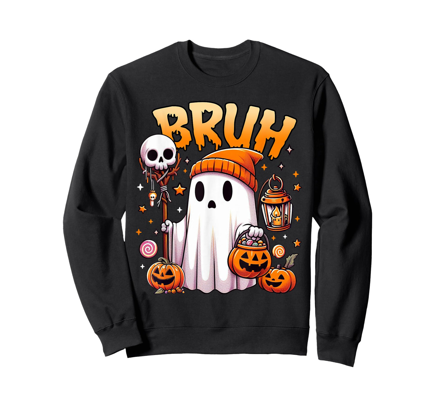 Bruh Ghost Halloween Cute Ghost Trick Or Treat Candy Kids T-Shirt