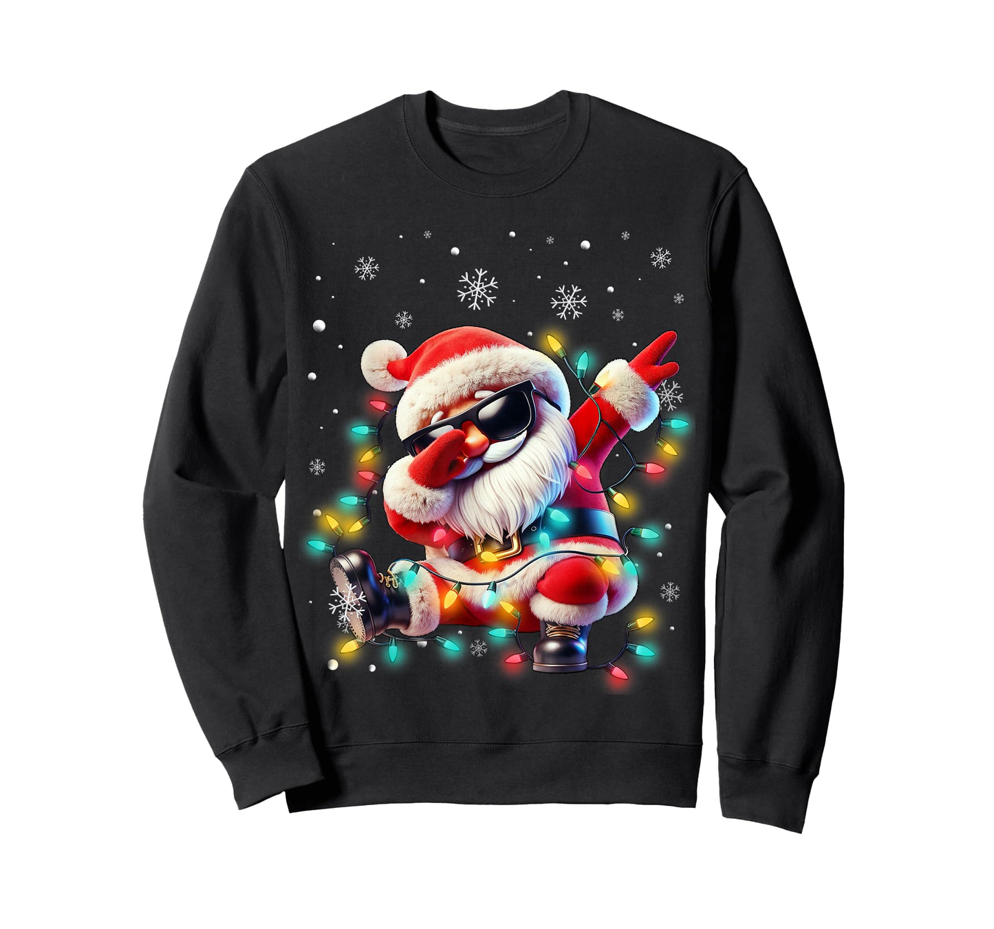 Dabbing Santa Xmas Lights Boys Men Kids Funny Christmas T-Shirt