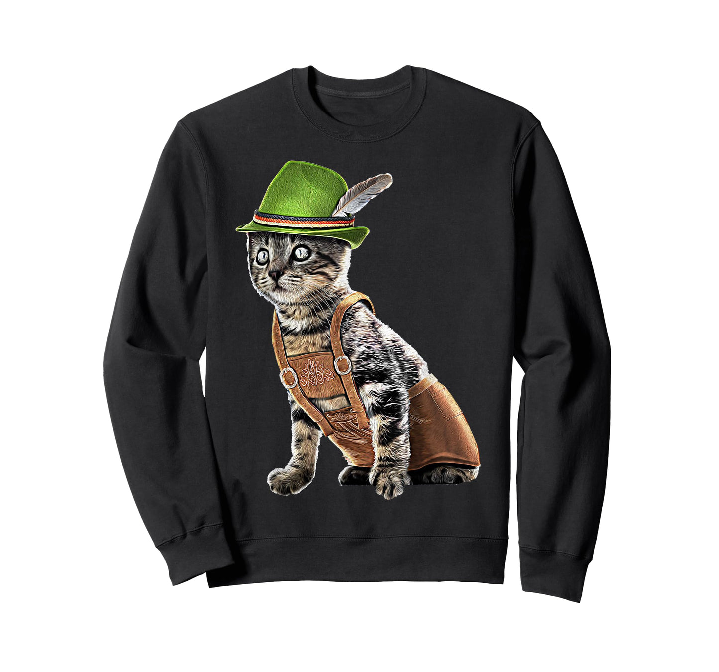 Oktoberfest Cat Bavarian Lederhosen Costume Alpine Hat Gift T-Shirt