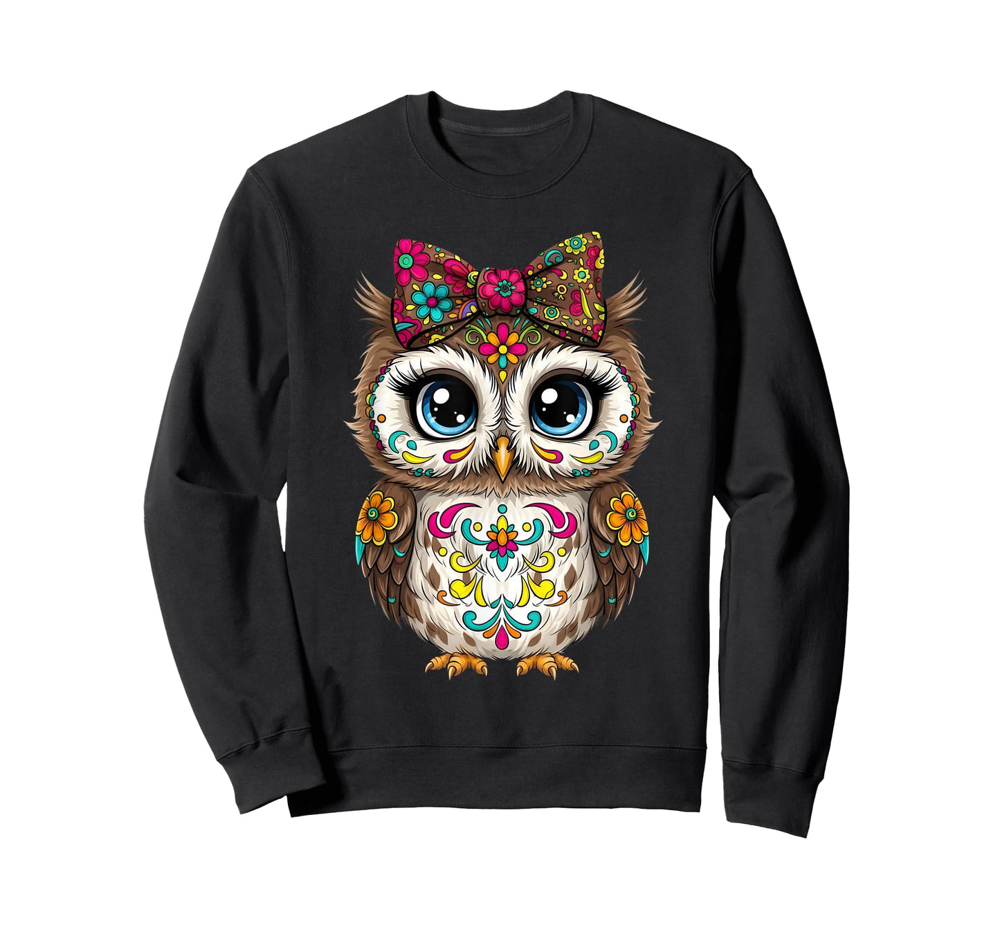 Cute Floral Owl Chibi Forest Folk Art Character Design T-Shirt