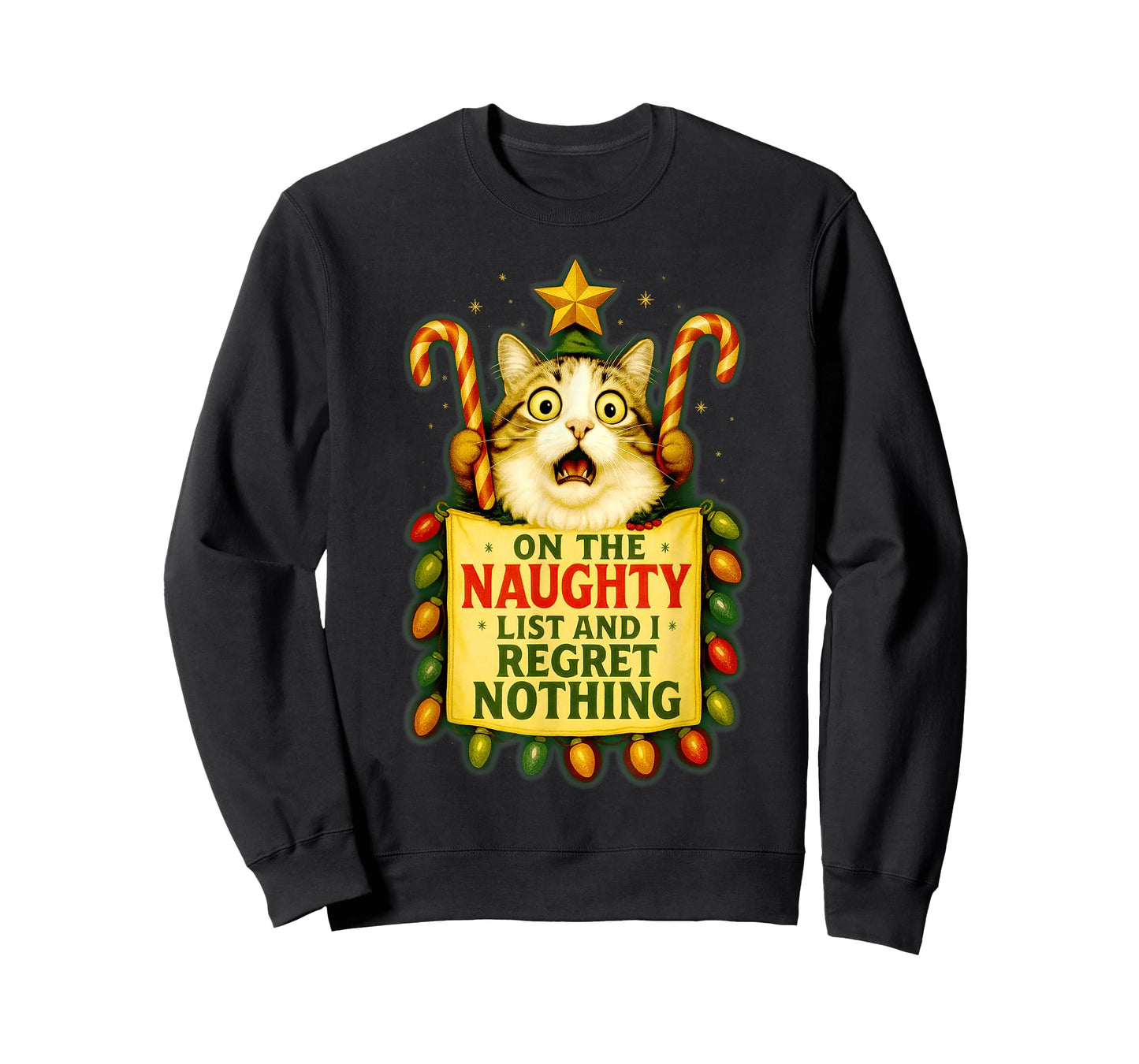 On The Naughty List I Regret Nothing Christmas Cat Lovers T-Shirt