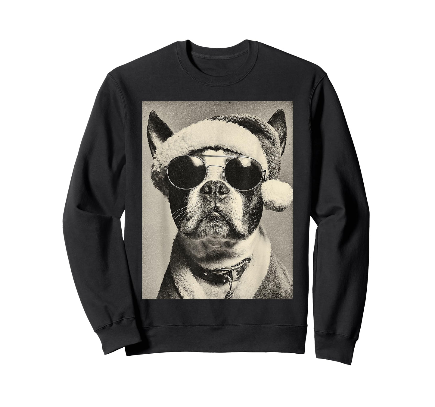 Boston Terrier with Sunglasses Retro Christmas Festive Dog T-Shirt