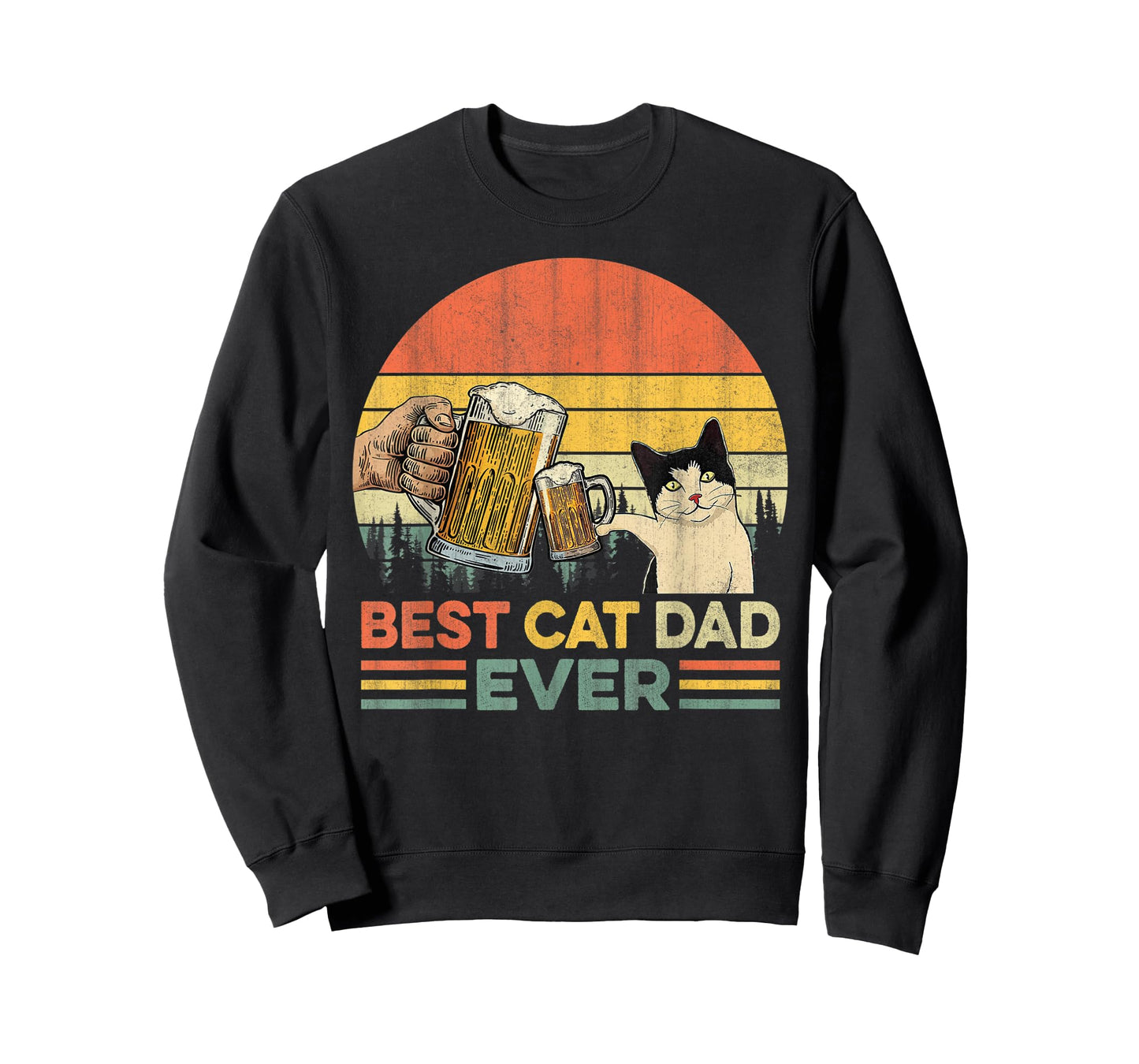 Vintage Best Cat Dad Ever Funny Beer Drinking Men T-Shirt
