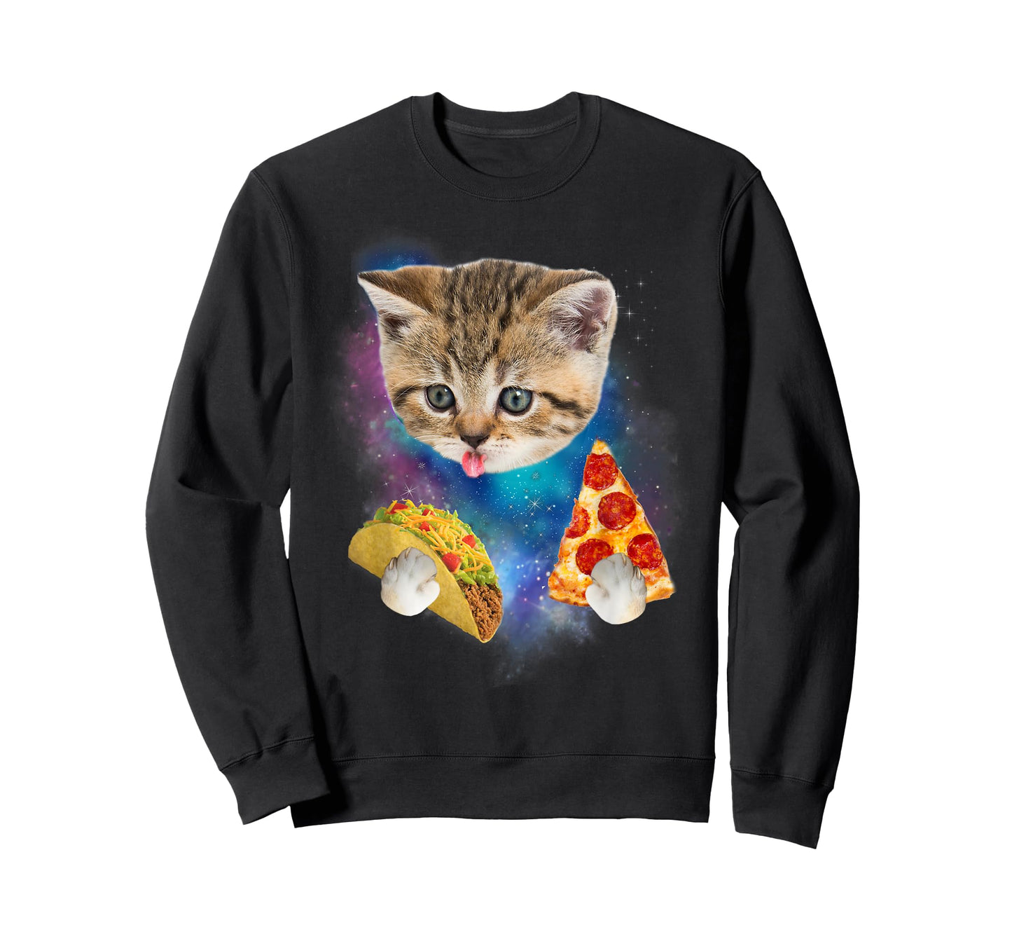Funny Galaxy Cat Shirt | Space Cat Eat Pizza and Taco Shirt