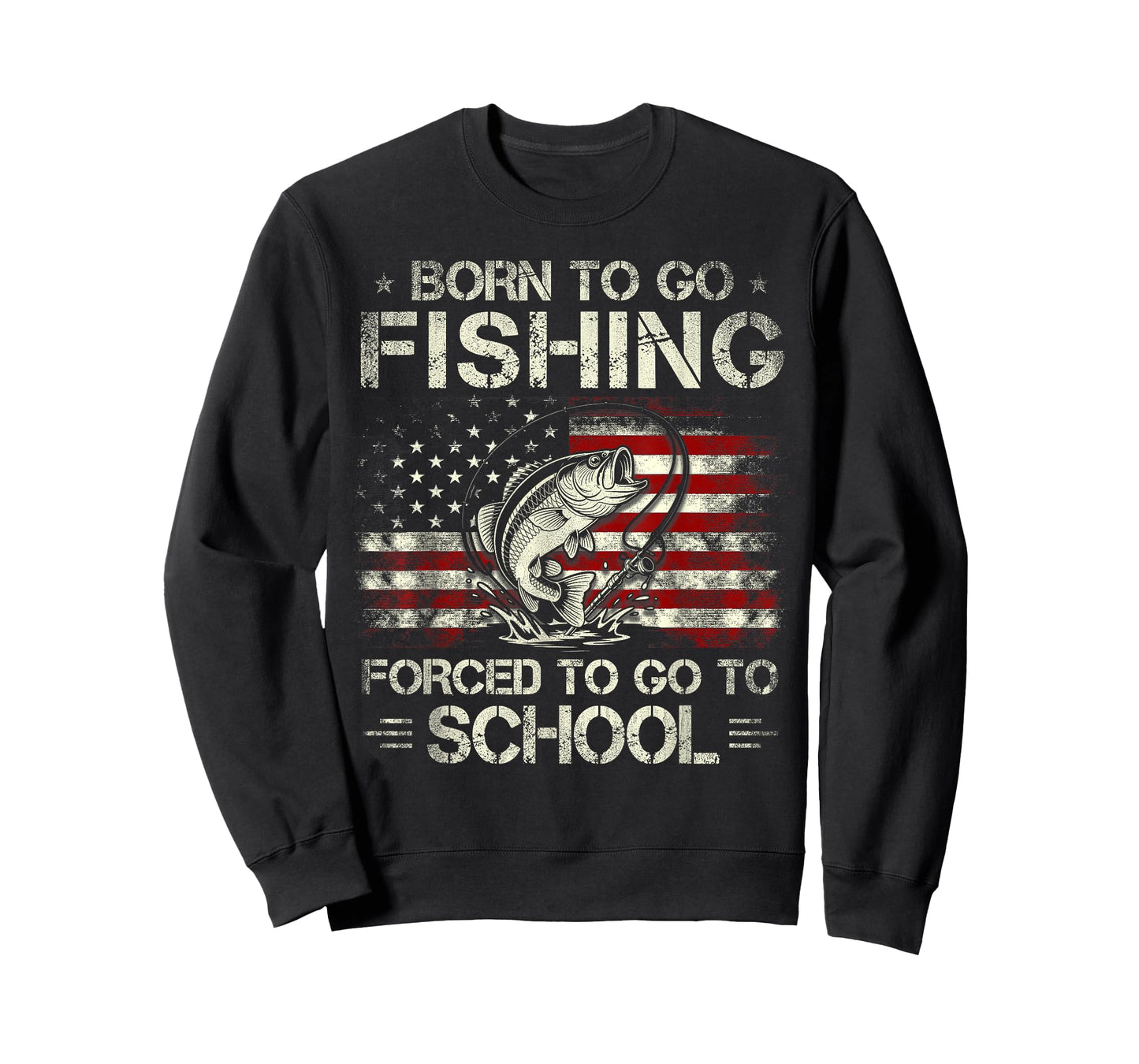 Born to Go Fishing Forced to Go to School Bass Fishing Flag T-Shirt