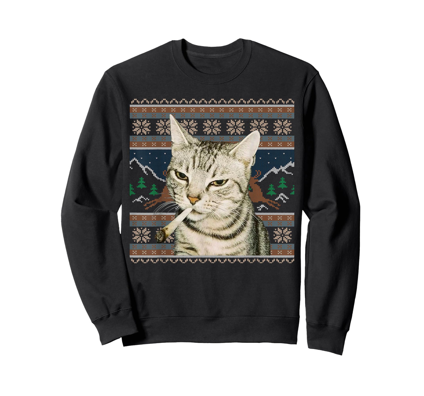 Funny Smoking Cat Meme Christmas Ugly Sweater Cat Lovers T-Shirt