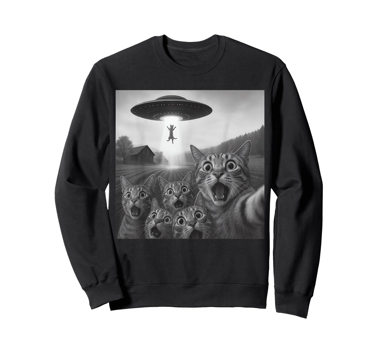 Cat Selfie With Alien UFO For Men Women Kids Funny Cat UFO T-Shirt