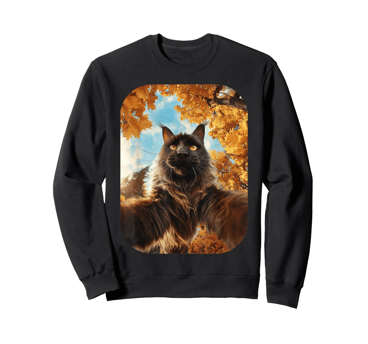 Cute Maine Coon Cat Selfie Fall Leaves Forest Autumn Animal T-Shirt