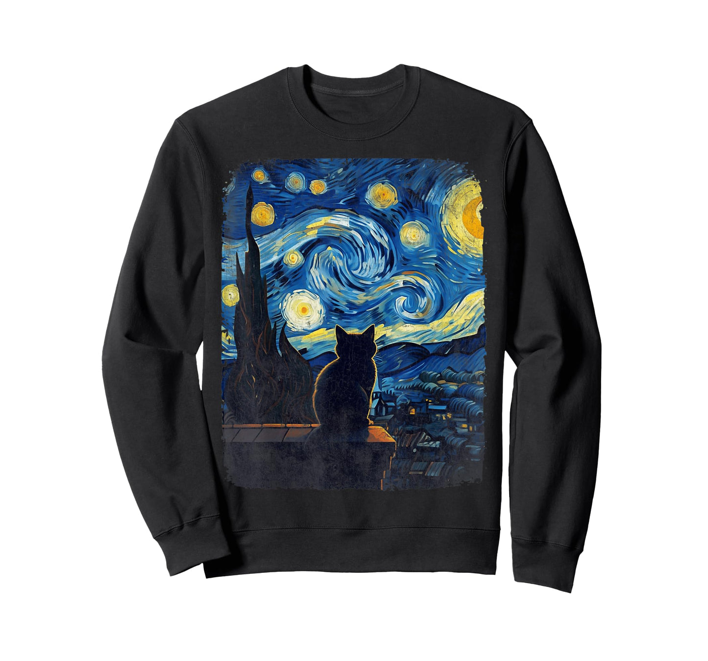 Cat Gifts for Cat Mom Dad Womens Starry Night Van Gogh Cat T-Shirt