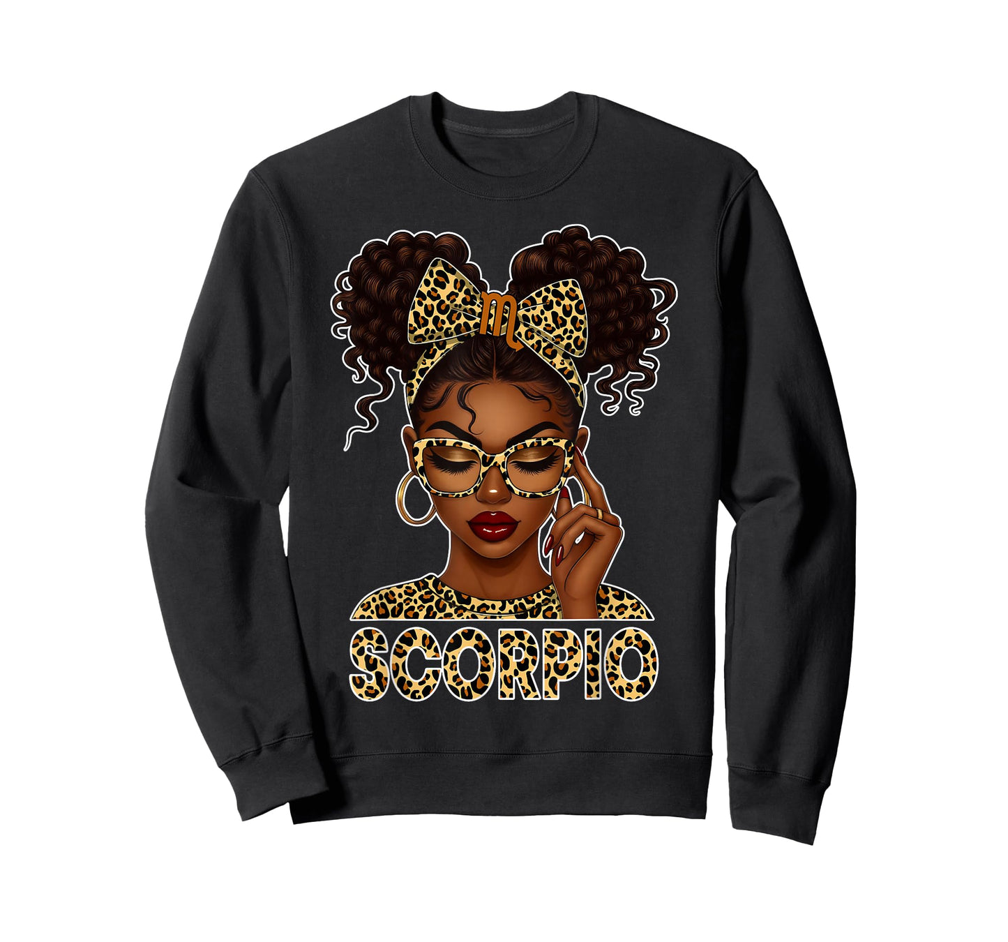 Scorpio Woman Black Girl Leopard Bow Zodiac Birthday T-Shirt