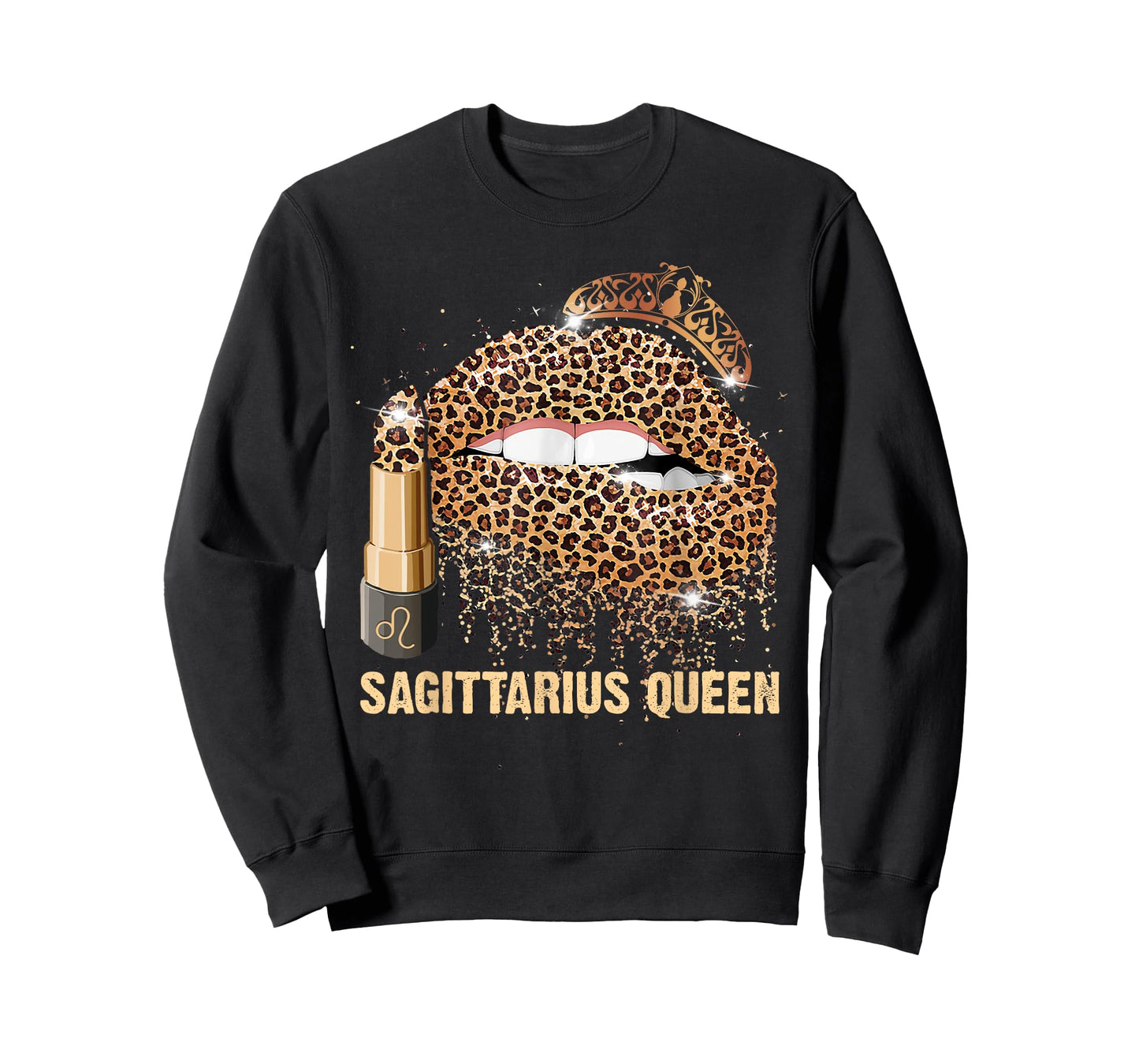 Womens Sagittarius Queen Leopard Lips Zodiac Sign Birthday T-Shirt