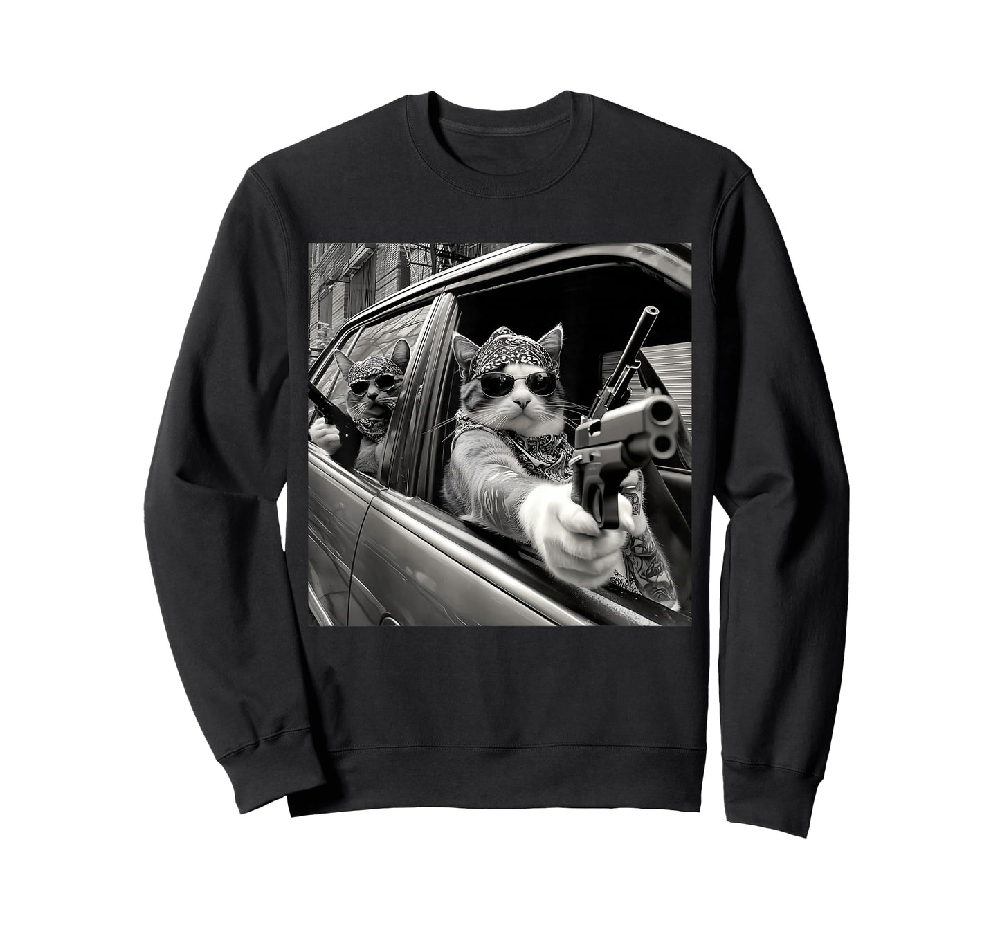 Funny Vintage Gangster Cat Meme Cat Dad Women Graphic Tee T-Shirt
