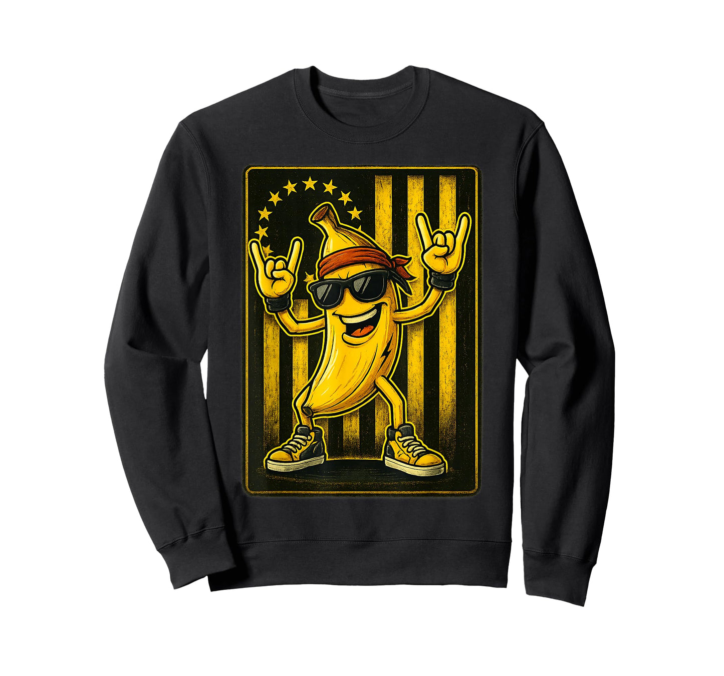 Cool Banana Rocking Graphic Tees Retro American Flag Banana T-Shirt