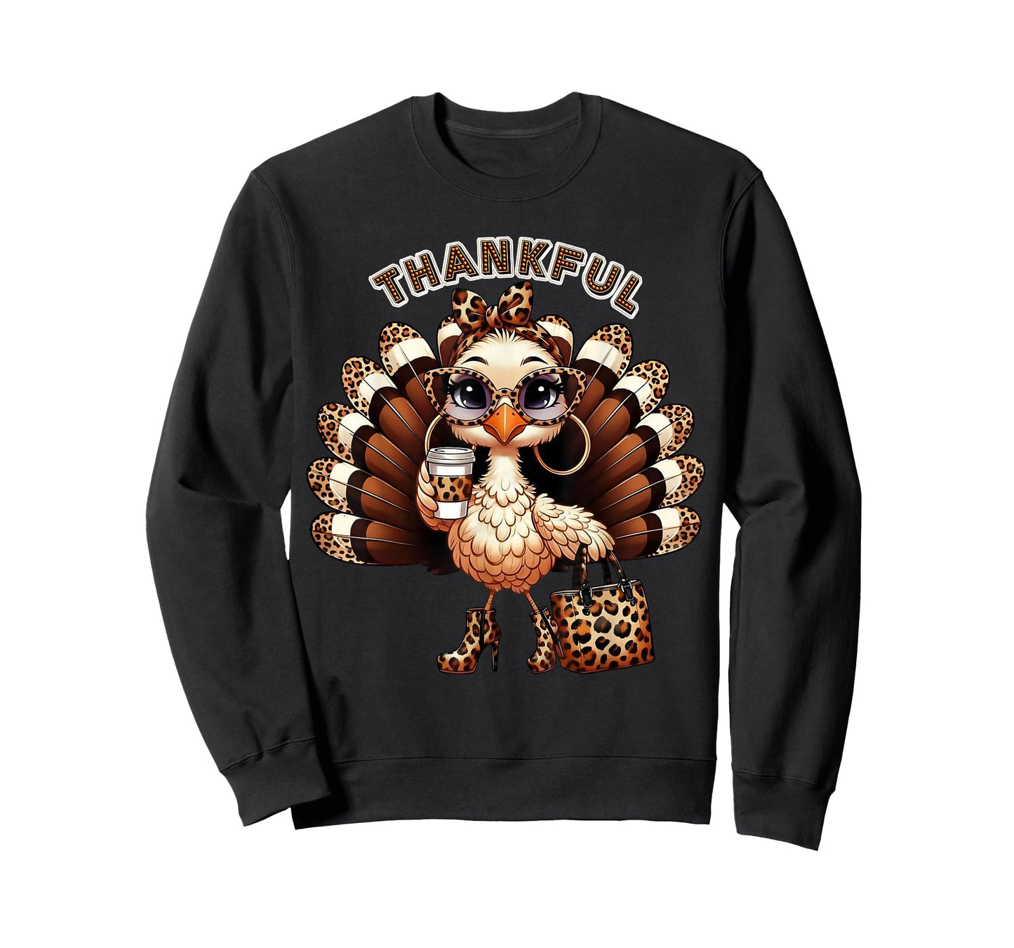 Leopard Thankful Chic Turkey Bougie Glam Thanksgiving T-Shirt