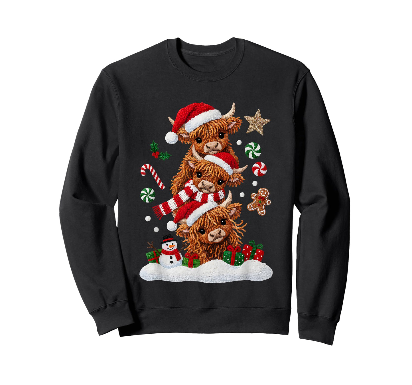 Cute Merry Christmas Highland Cow Christmas Santa Xmas T-Shirt