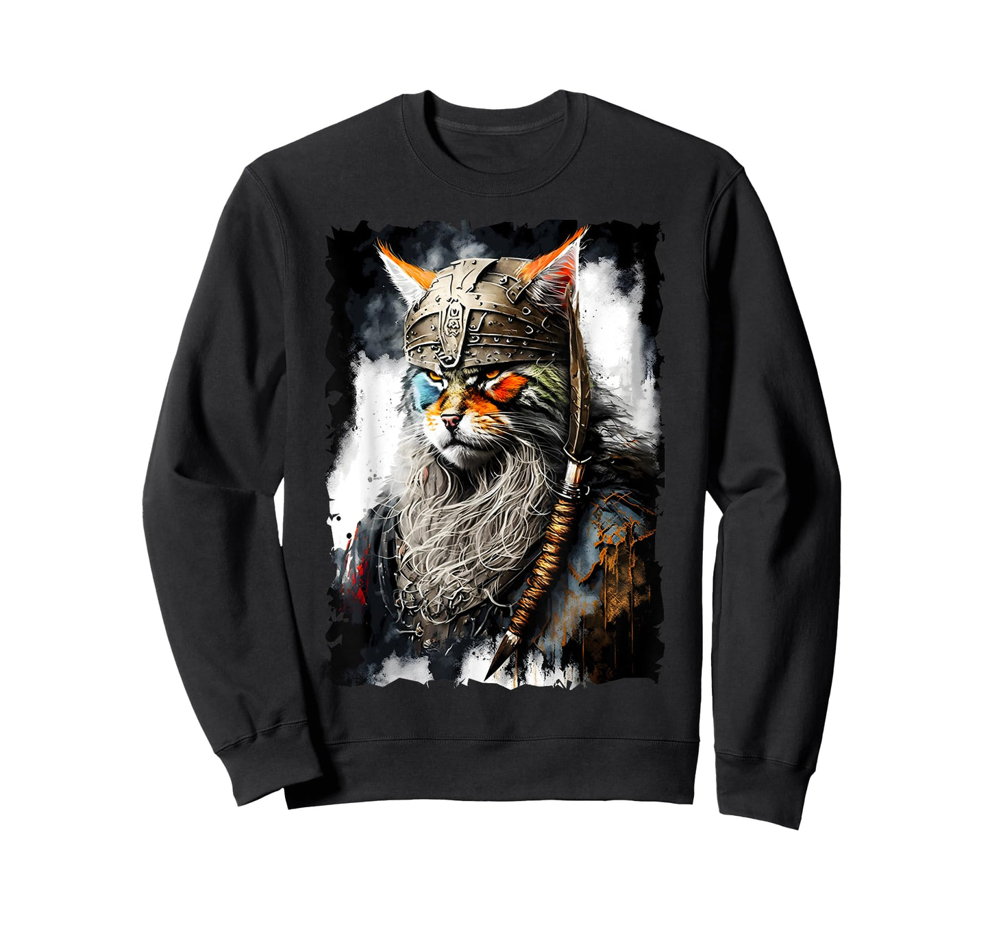 Viking Cat Norse Uniform Painting Portrait Cat Viking Men Women Kids T-Shirt