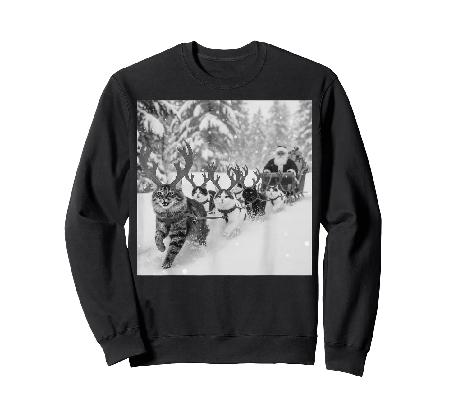 Funny Christmas Santa Sleigh Cats Reindeer Selfie Xmas Meme T-Shirt