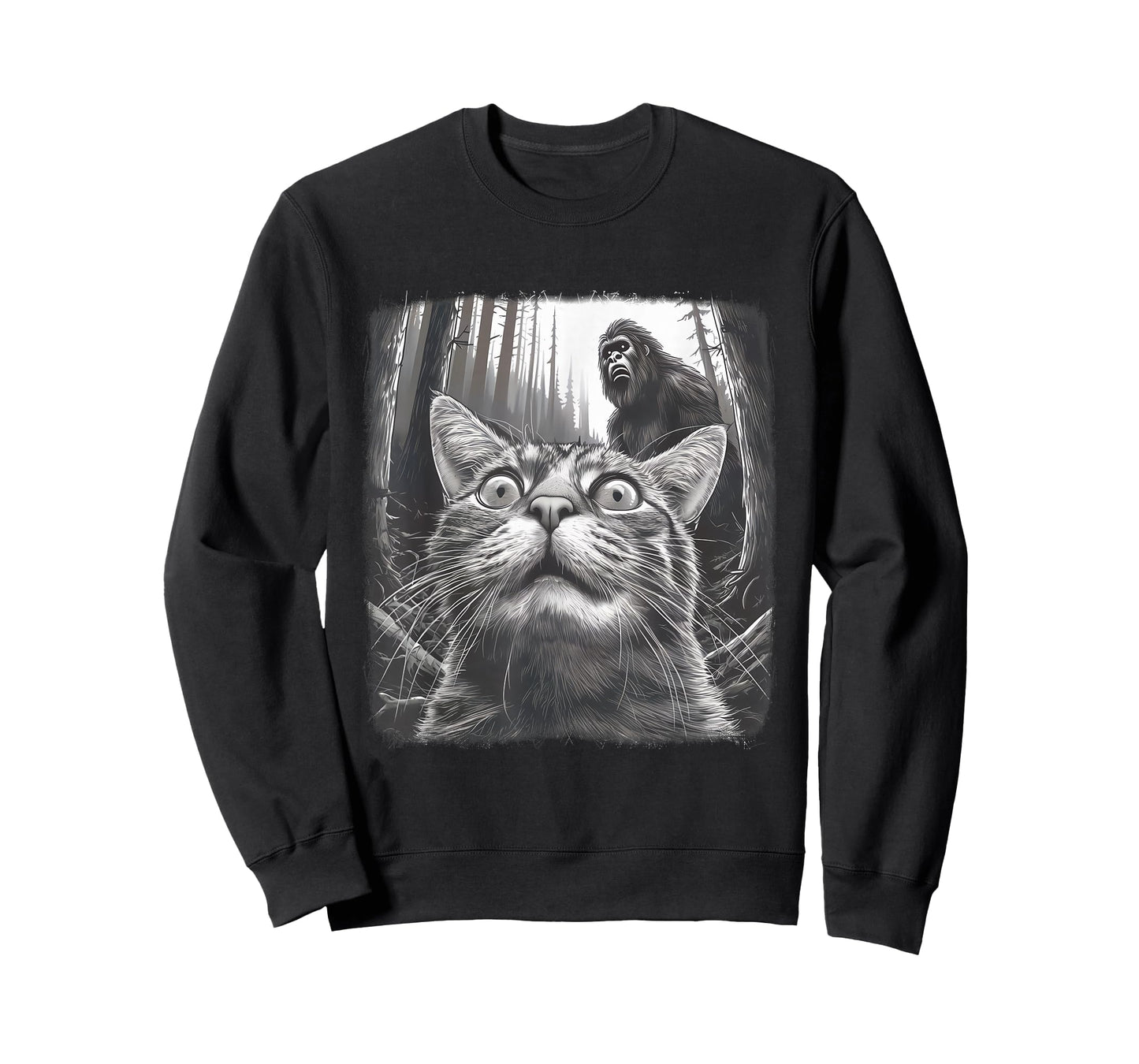 Surprised Scared Cat Selfie with Sasquatsch Bigfoot 0D4ERF T-Shirt