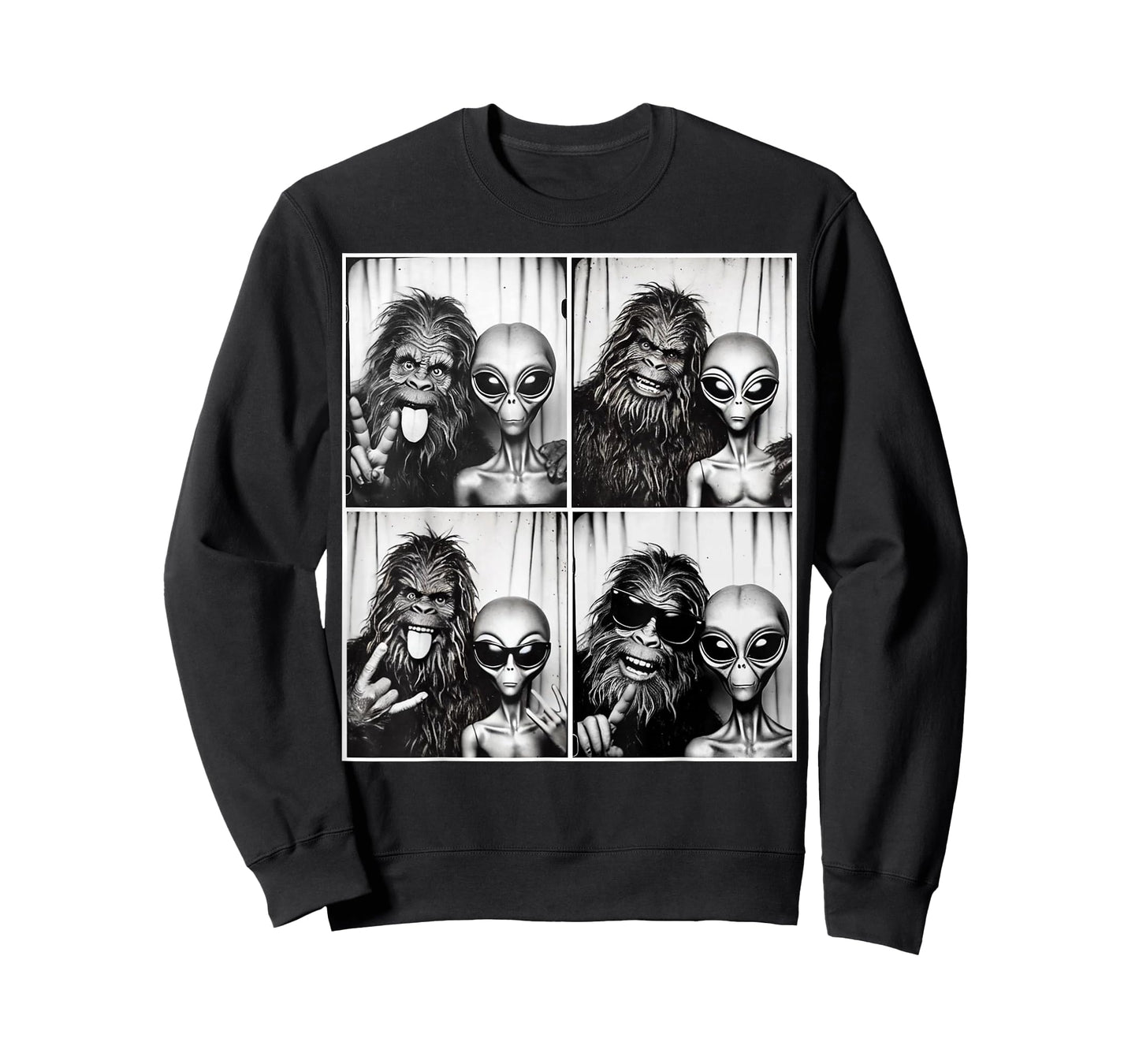 Funny Photobooth Photo Sasquatch UFO Bigfoot and Alien T-Shirt