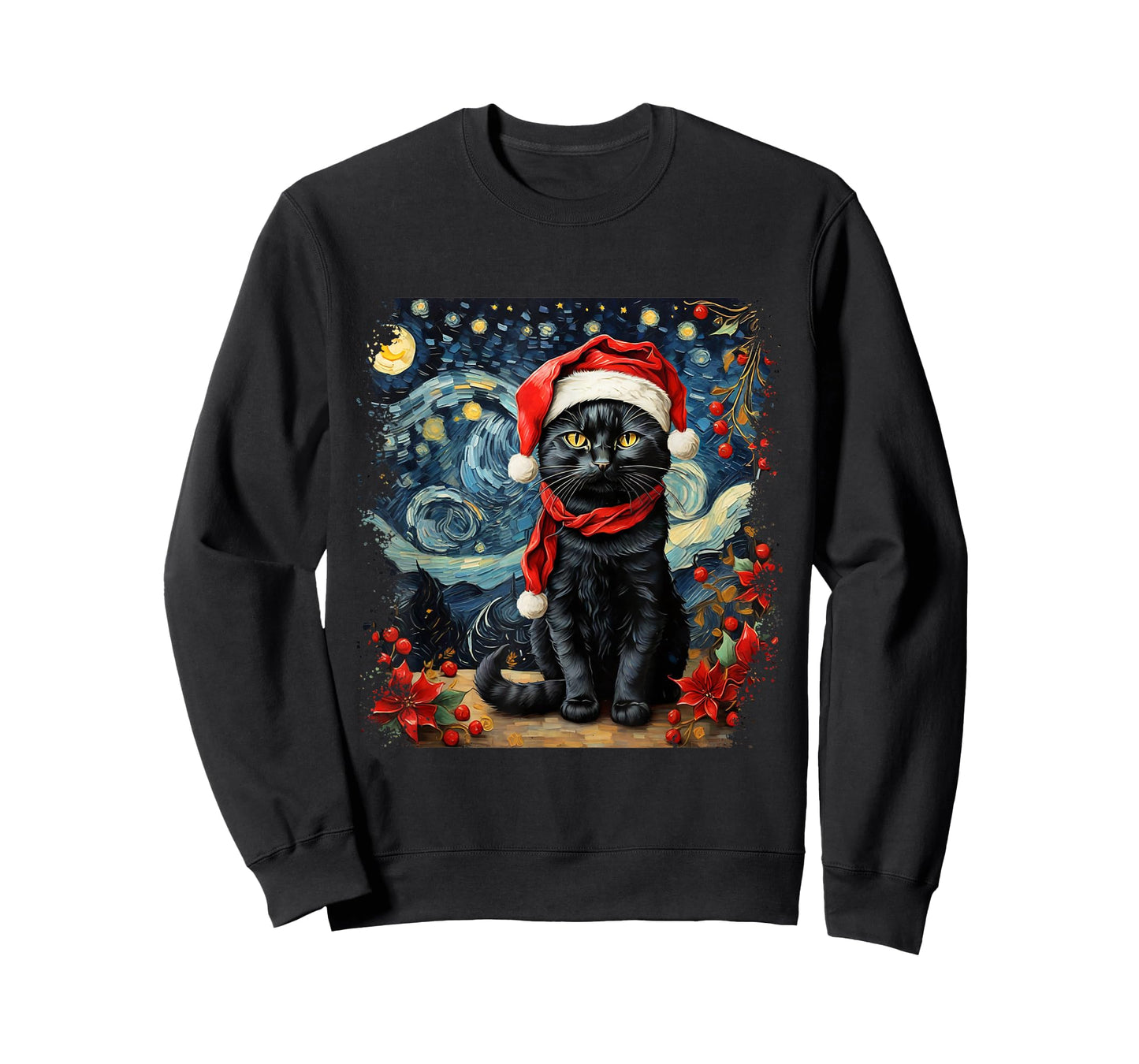 Van Gogh Starry Night Cat Funny Cat Christmas T-Shirt