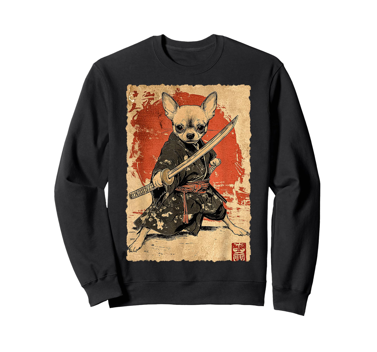 Vintage Japanese Art Chihuahua Ninja Samurai Warrior Katana T-Shirt