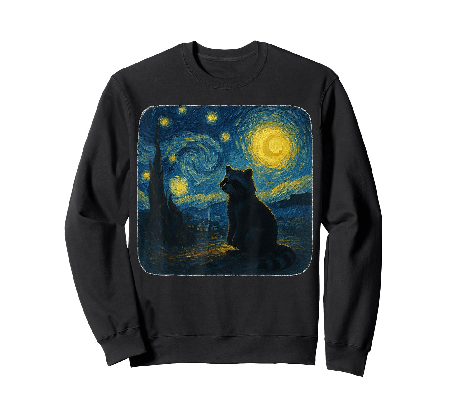 Starry Night Van Gogh Retro Raccoon Funny Graphic T-Shirt