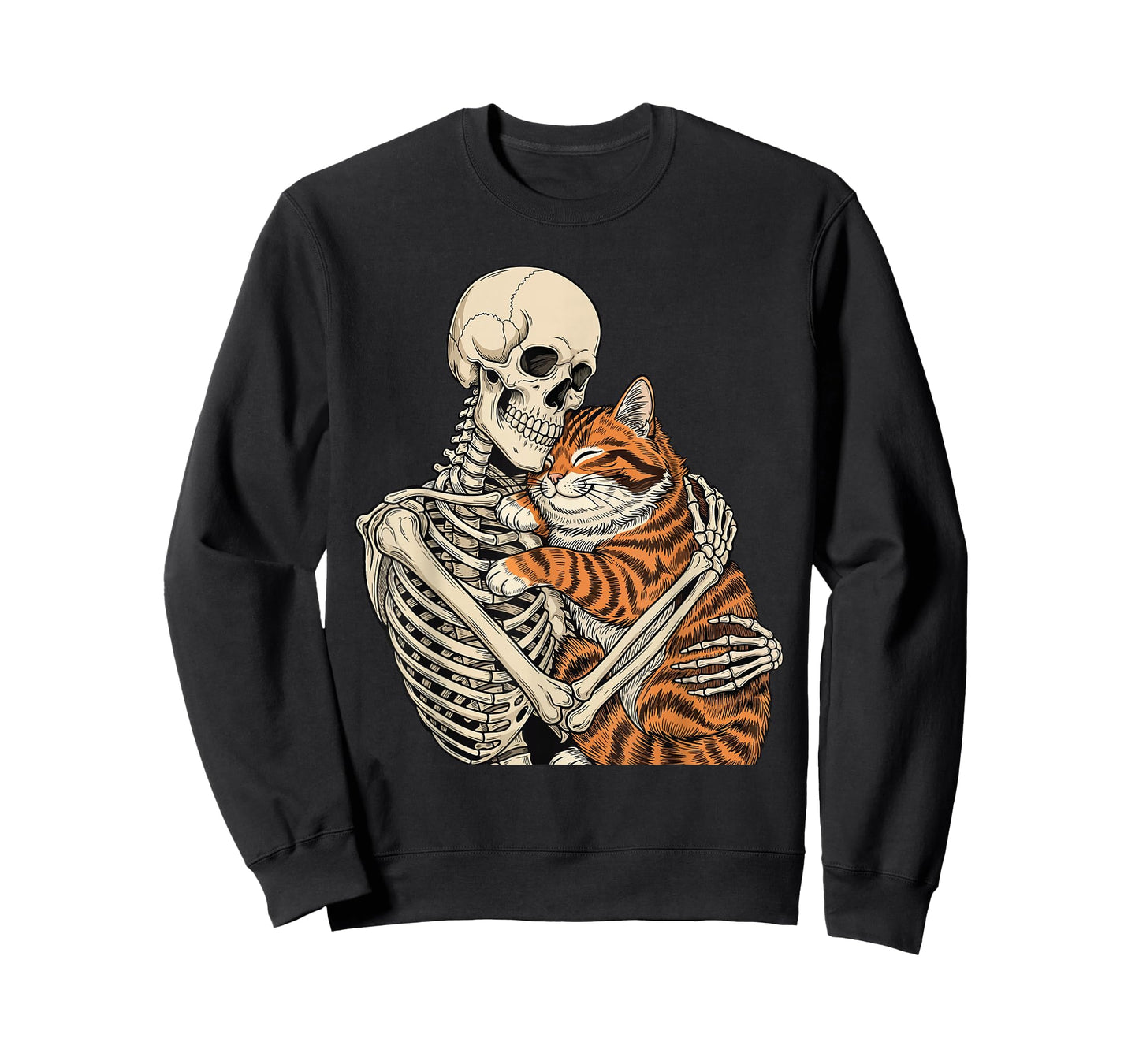 Skeleton Hugging Cat - Spooky Halloween Cat Lover Kitty T-Shirt