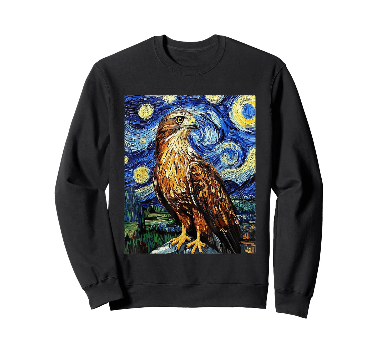 Funny Hawk Graphic Bird - Van Gogh Style - Starry Night T-Shirt