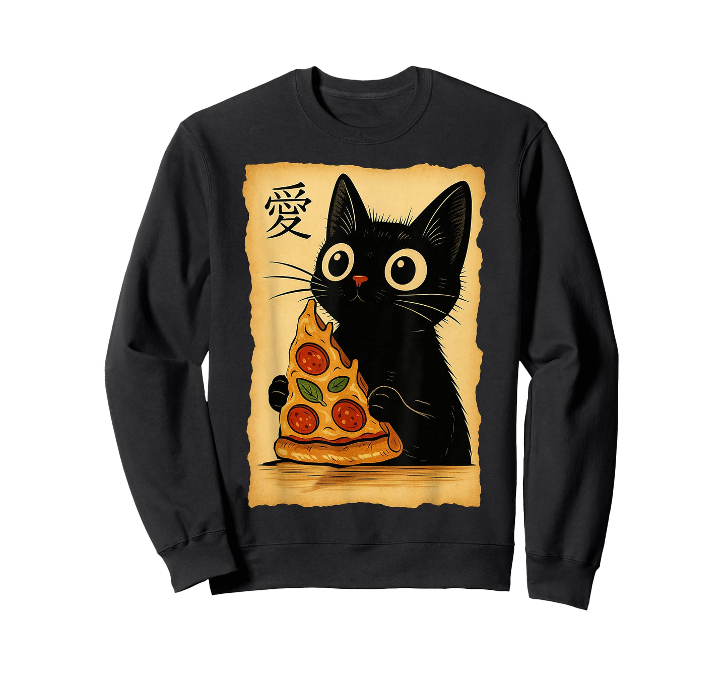 Japanese Kawaii Anime Cat Pizza Aesthetic Cat Eating Pizza T-Shirt