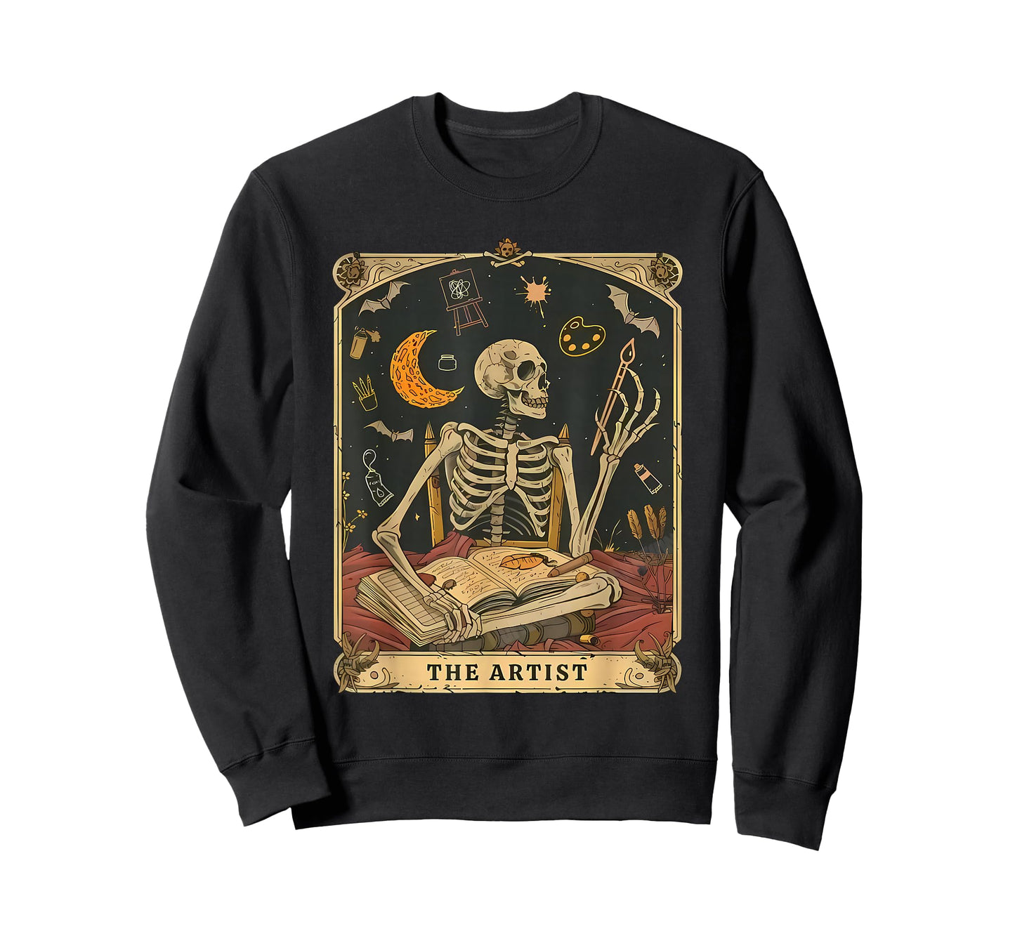Funny Skeleton The Artist Tarot Card, Halloween Art Teacher T-Shirt