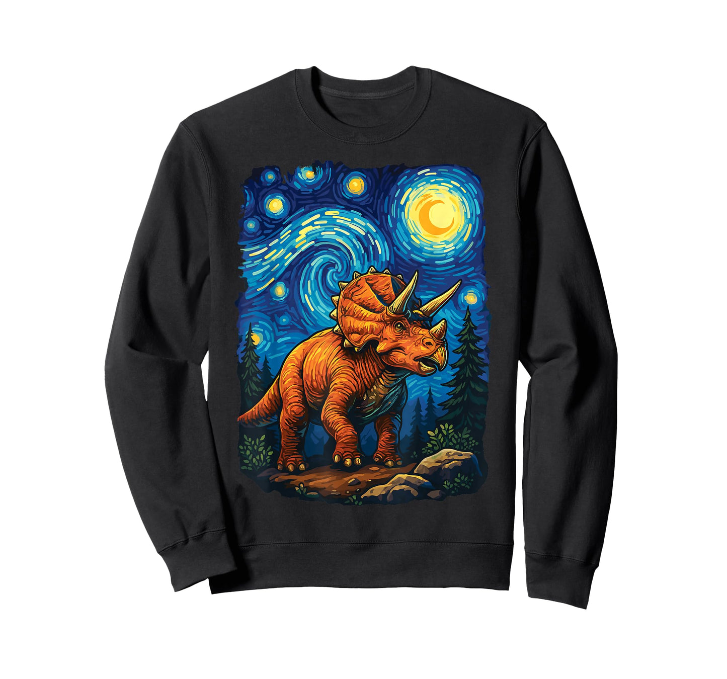 Triceratops Dinosaur Prehistoric Starry Night Van Gogh Dino T-Shirt