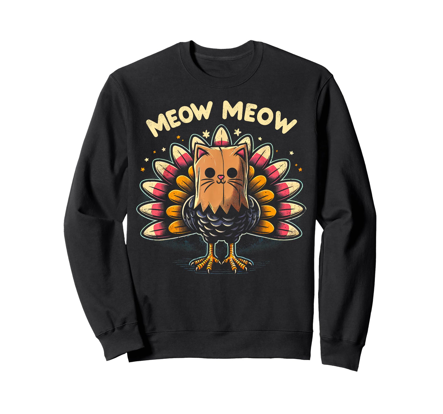 Funny Thanksgiving Shirt For Men Women Kids Meow Cat Turkey T-Shirt