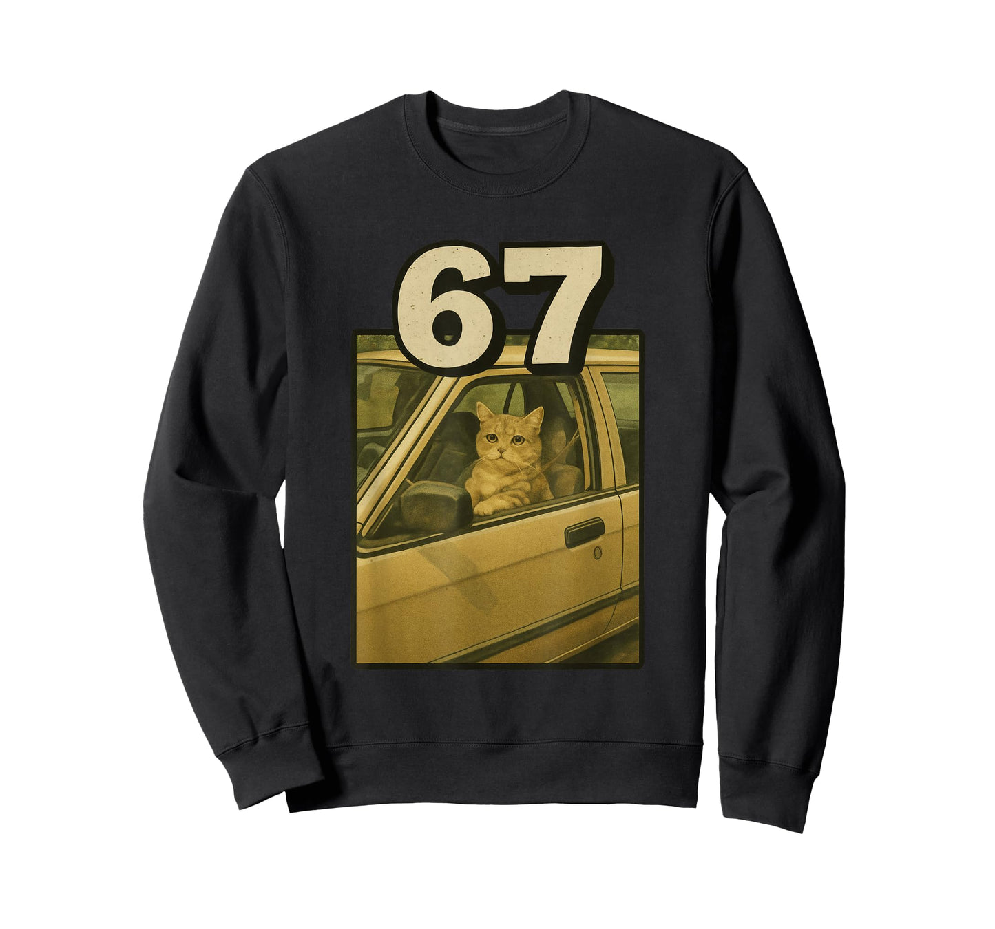 67 Meme Cat in Car Viral Internet Brainrot Meme Trend 6 7 T-Shirt