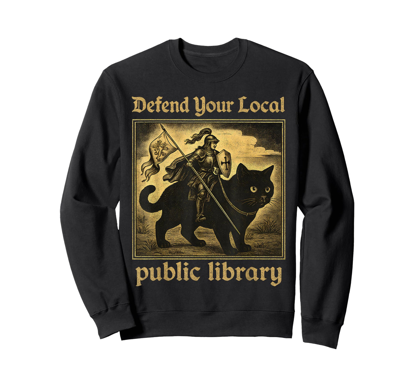 Defend Your Local Public Library Cat Knight Tee T-Shirt