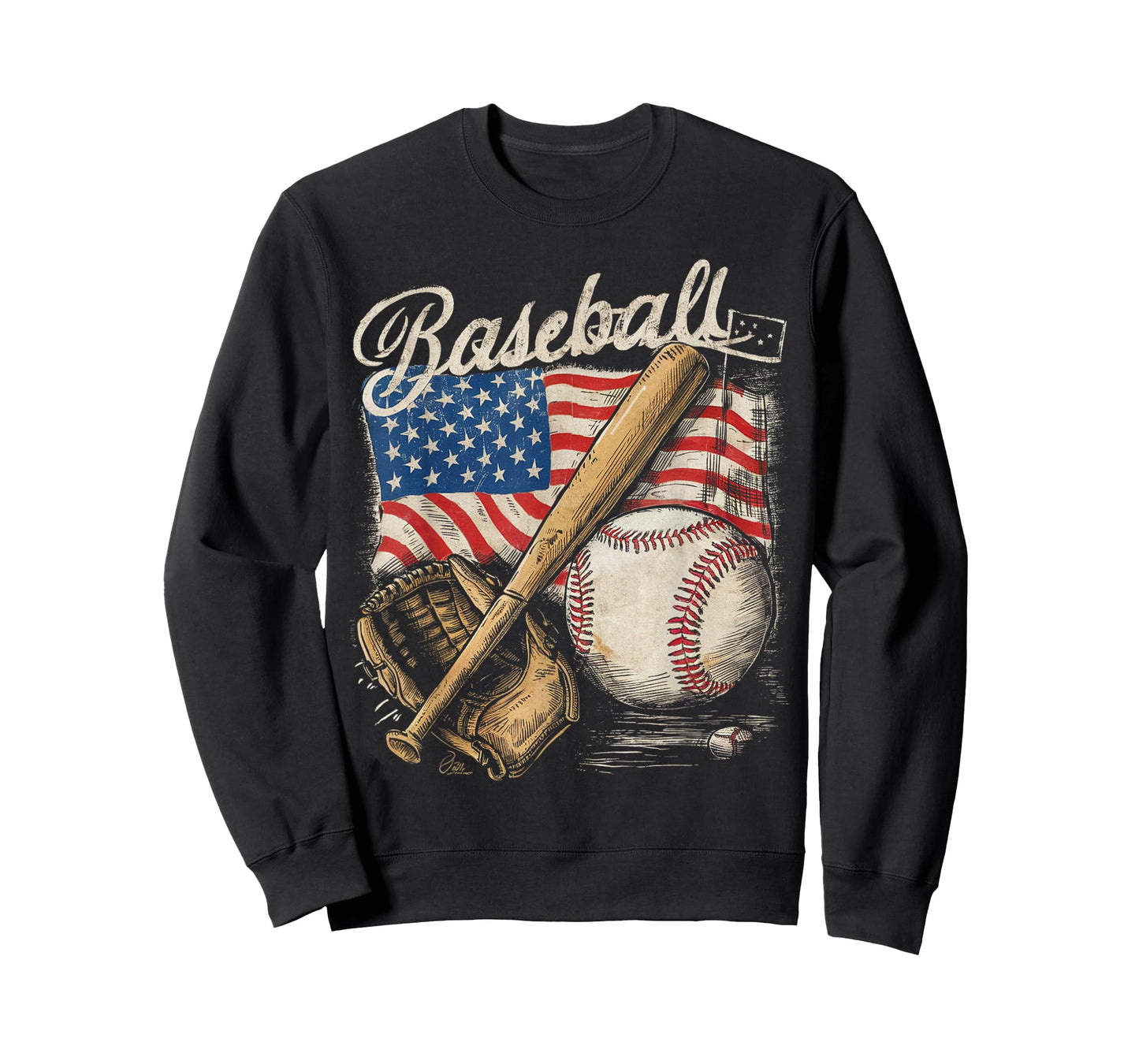 American Flag Baseball Player Bat Fan Catcher Pitcher USA T-Shirt