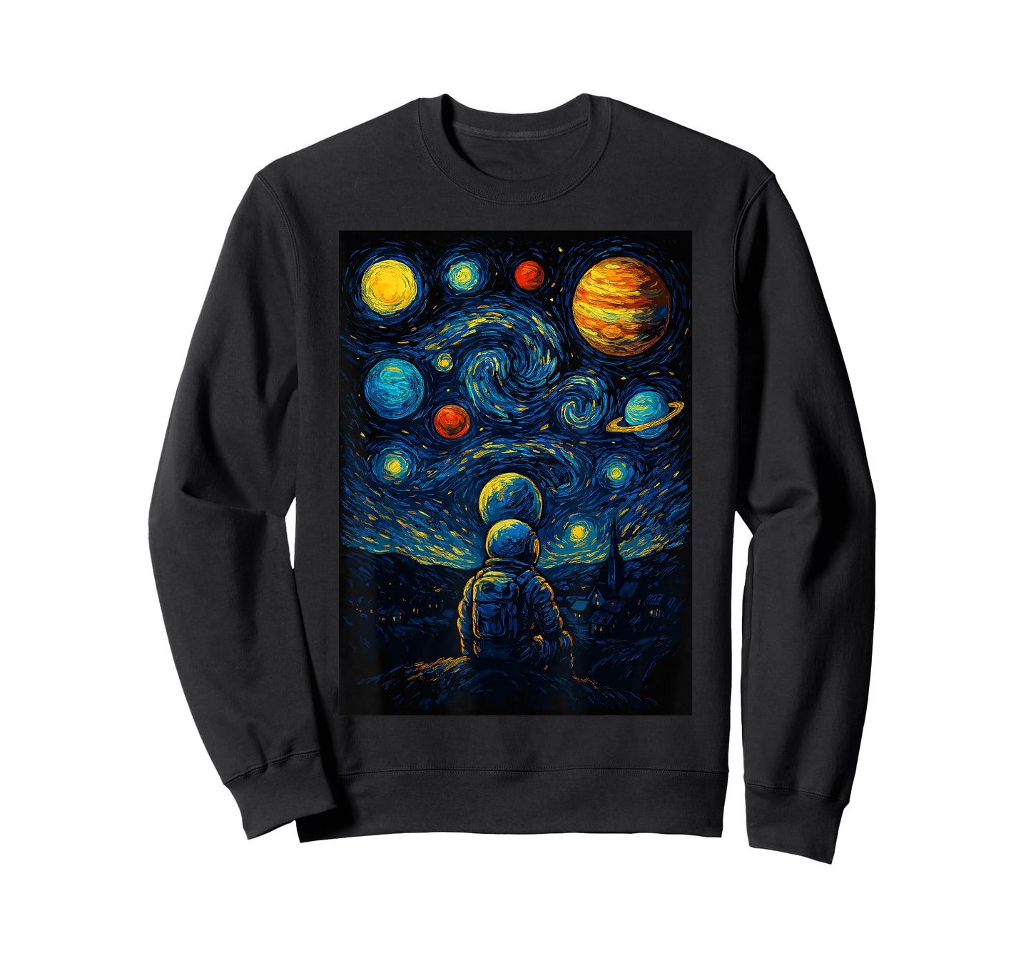 Starry Night Astronaut Van Gogh Space Art Galaxy Planets T-Shirt