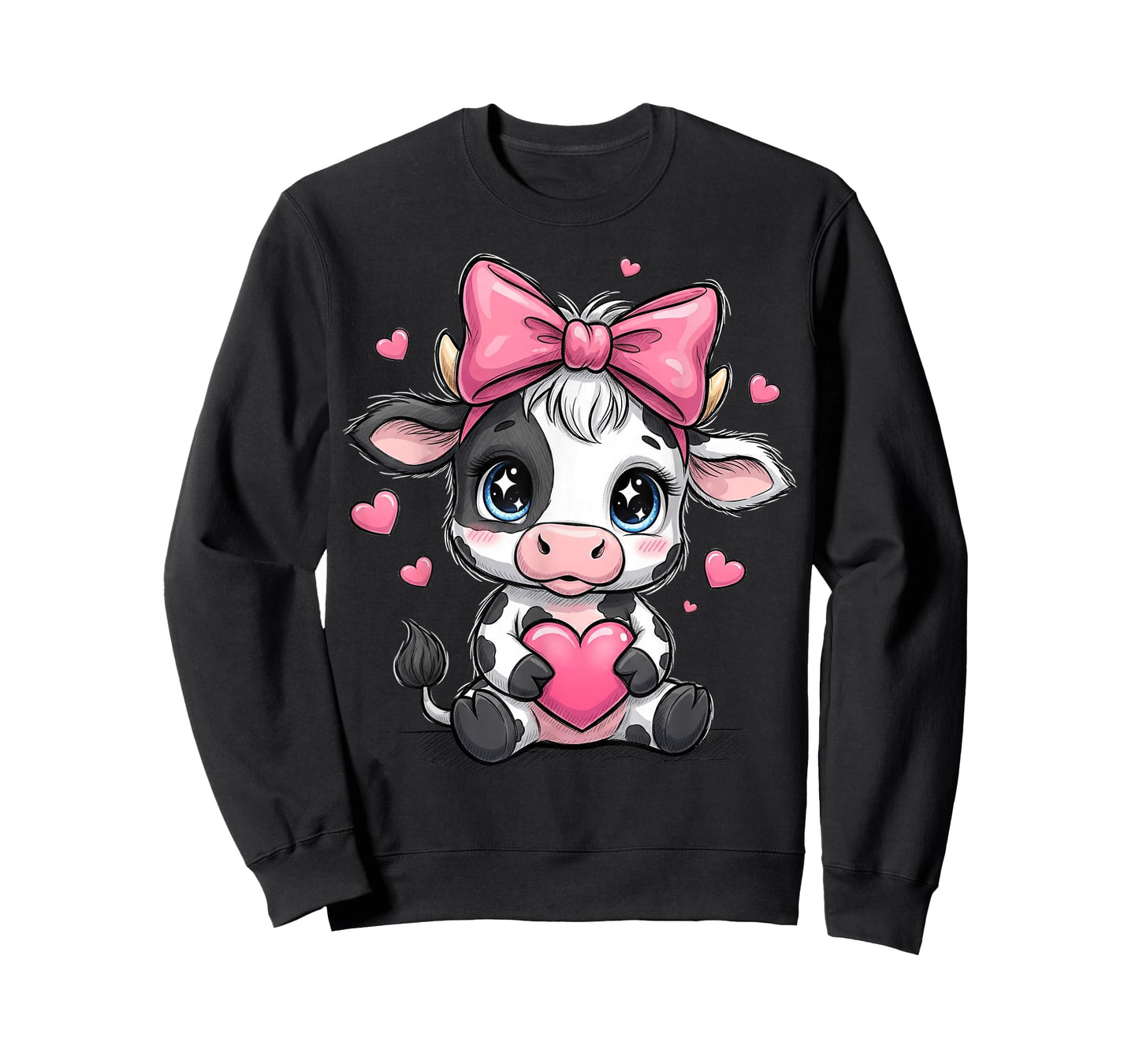 Awesome Black & White Cow Holding Heart Pink Coquette Bow T-Shirt