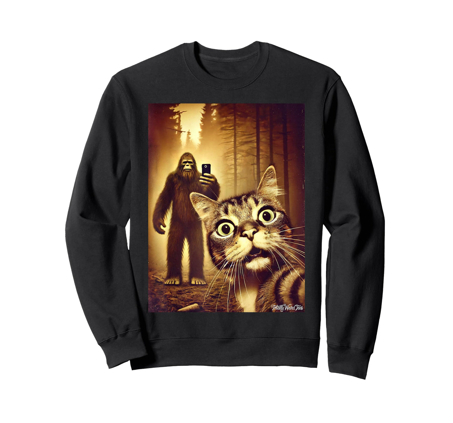 Cat Sasquatch Selfie Funny Forests Bigfoot Art T-Shirt