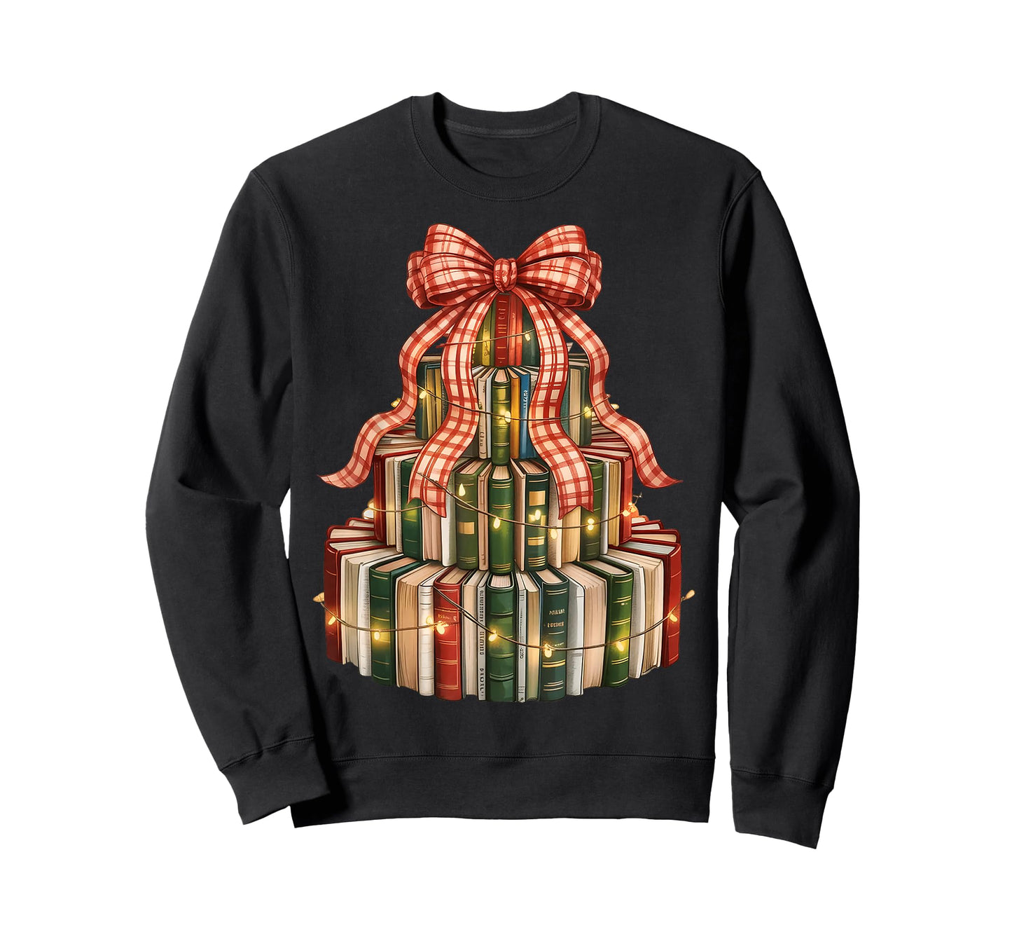 Coquette Christmas Book Tree Xmas Lights Librarian Teacher T-Shirt