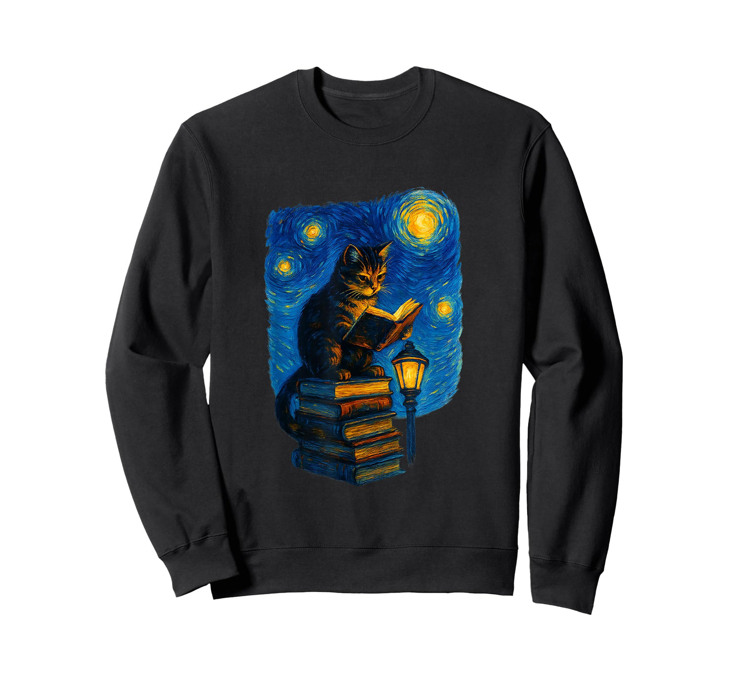 Cat Reading Books Starry Night for Cat Lover T-Shirt