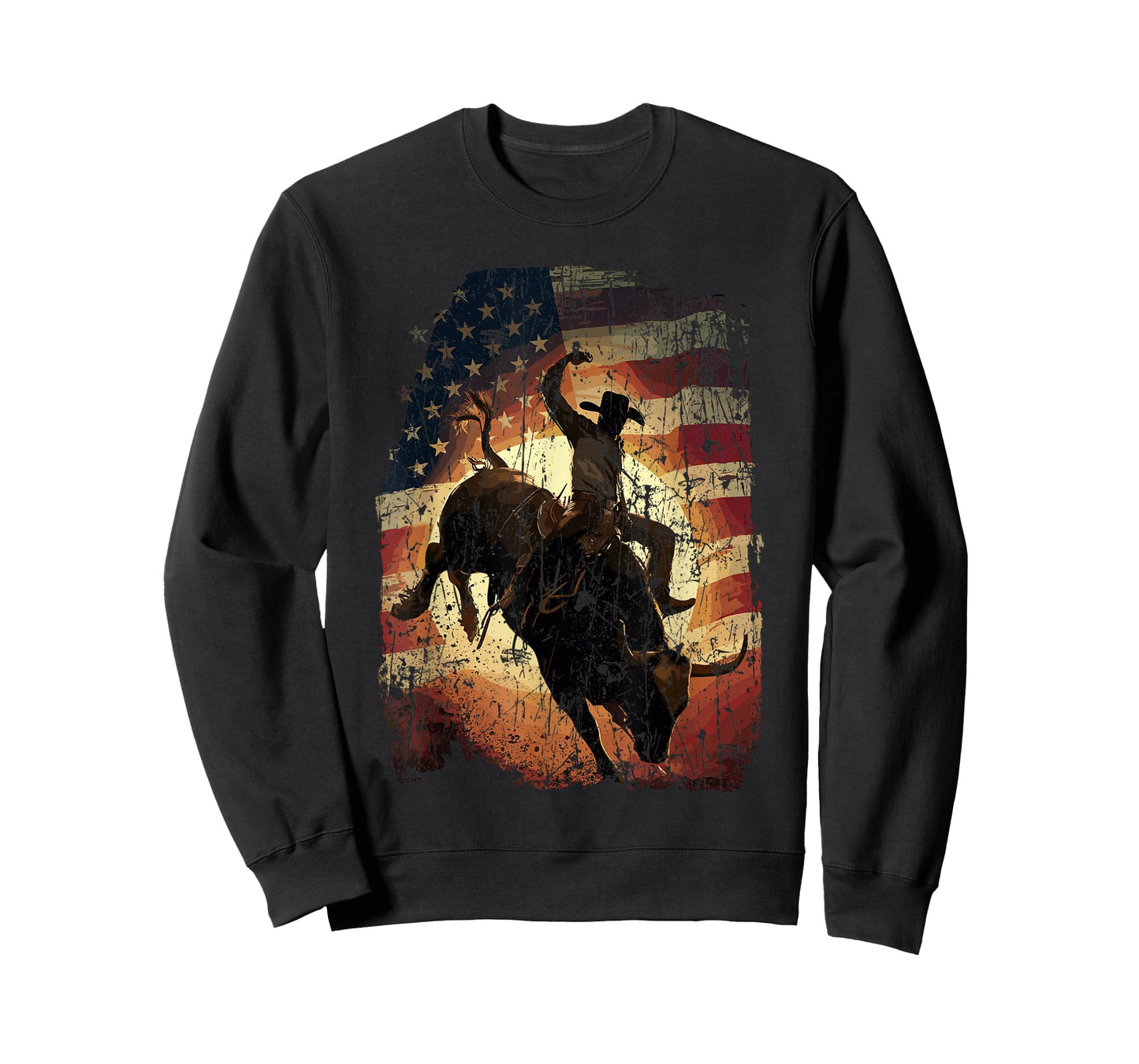 Rodeo Rider Bull Patriotic Cowboy USA Flag T-Shirt