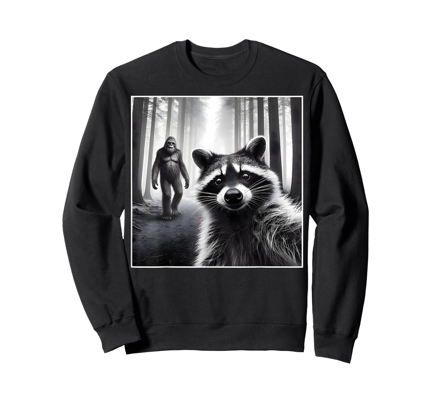 Scared Raccoon Selfie with Sasquatch Bigfoot Funny Raccoon T-Shirt