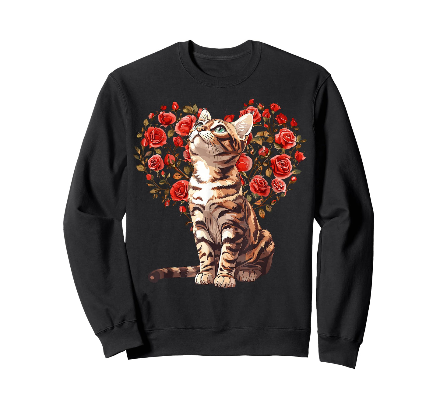 Bengal Cat Valentines Day Floral Heart Design for Cat Lovers T-Shirt