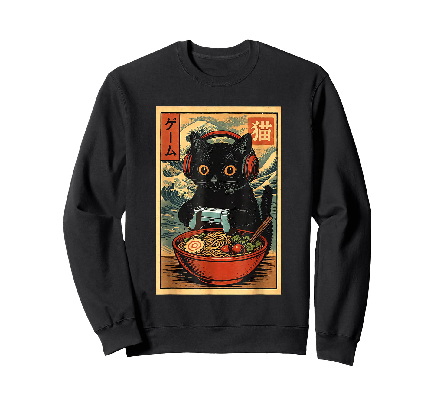 Funny Cute Kawaii Gamer Cat Ramen Retro Japanese Cat Gaming T-Shirt